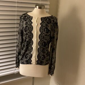 Chic Black and White Lace Women's Blouse